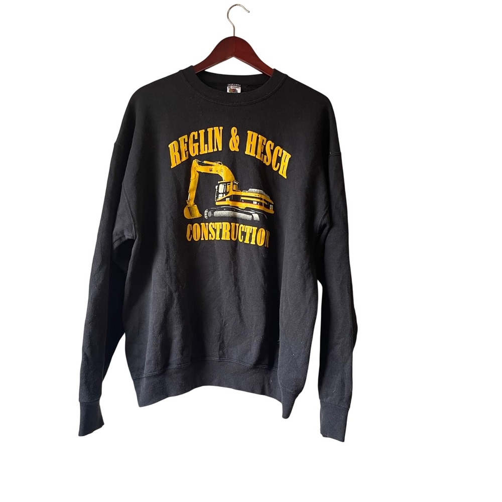 Vintage 80s/90s Construction Excavator Graphic Black Crewneck Sweatshirt XXL